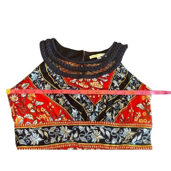 Sandra Darren red blue maxi halter handkerchief floral stretchy medium dress - Picture 3 of 7